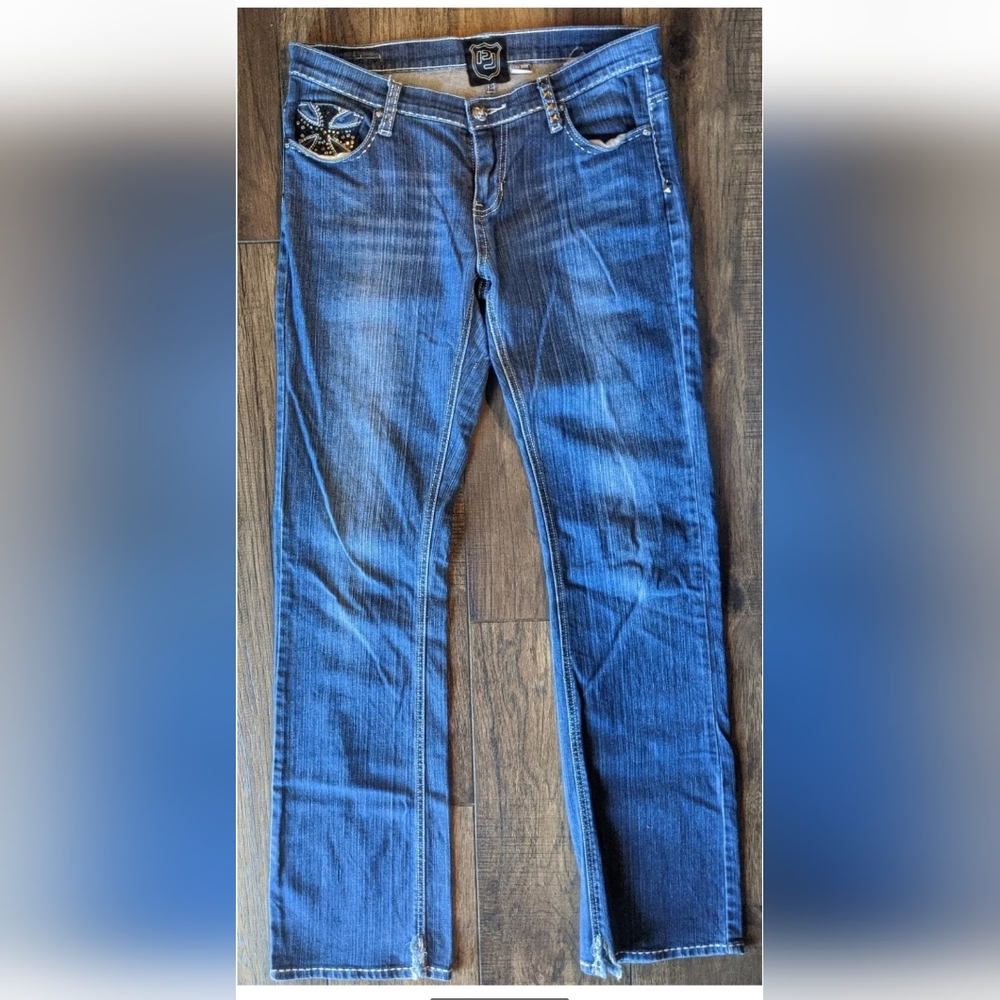 Petrol Women's Maddox Bootcut Jeans Size 8 Embellished Medium Wash Blue Denim.